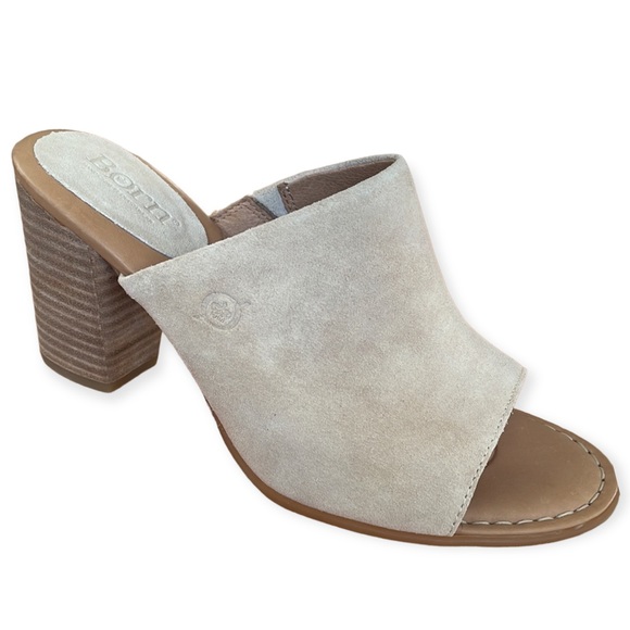 Born Shoes - BORN Suede Sandal Heels Genuine Leather Tan Chunky Heel Shoes NWOT Size 7